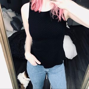 J. Crew Sleeveless Black Textured Peplum Top